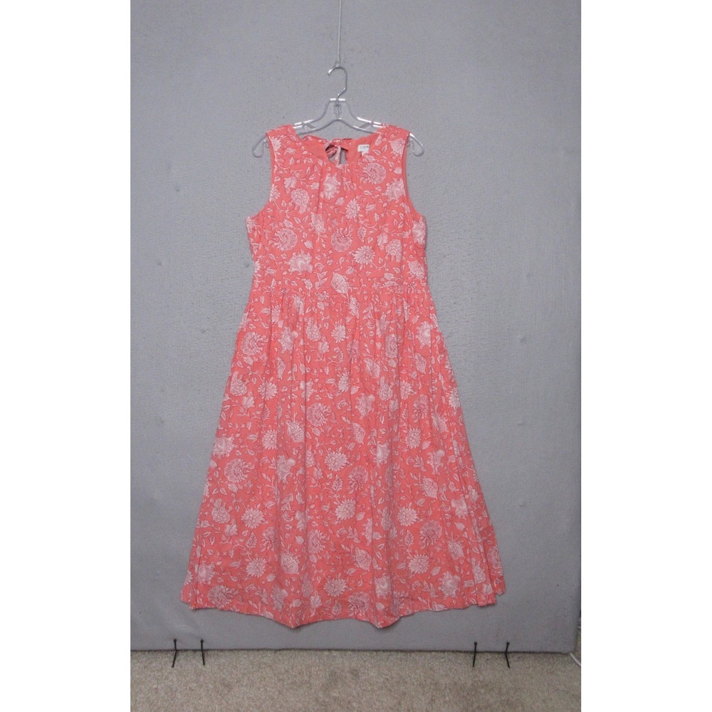 J.Crew Dress 14 Pink Floral Boho Cottage‎ Midi Pockets Coastal Preppy Tie Neck